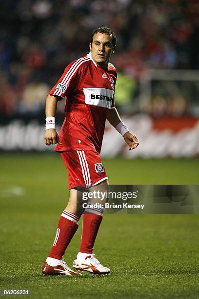 Cuauhtemoc Blanco of the Chicago Fire stands on the field during the second half against the Kansas City Wizards at Toyota Park on April 18, 2009 in...