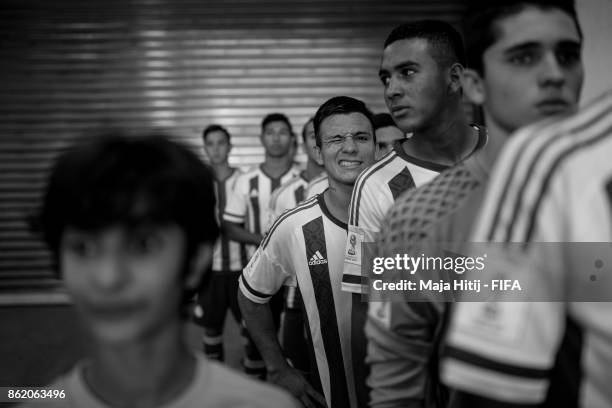 Players of Paraguay line up prior the FIFA U-17 World Cup India 2017 Round of 16 match between Paraguay and USA at Jawaharlal Nehru Stadium on...