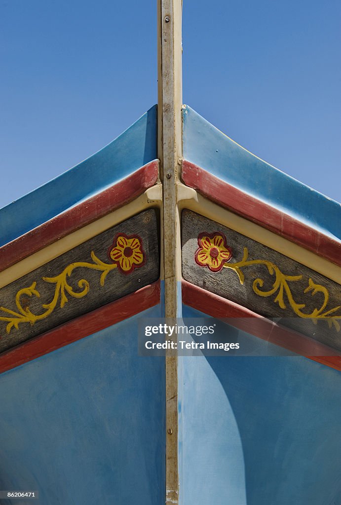 Close up of bow of Luzzu fishing boat