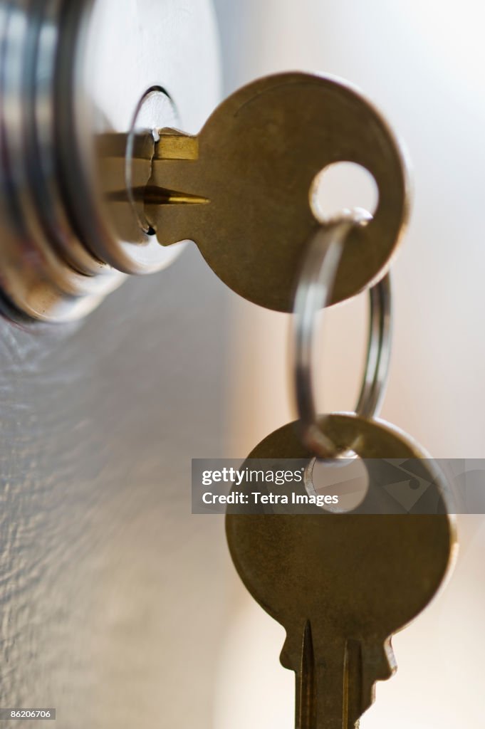 Close up of key in lock