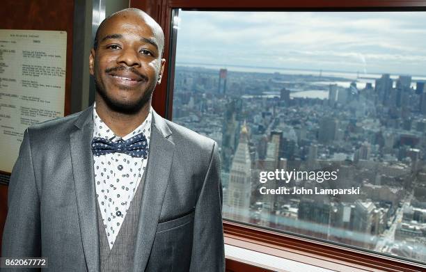 Artist Stephen Wiltshire attends Empire State Building as it unveils commissioned cityscape by artist Stephen Wiltshire at The Empire State Building...