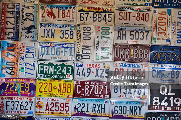 collection of license plates - license plate stockfoto's en -beelden