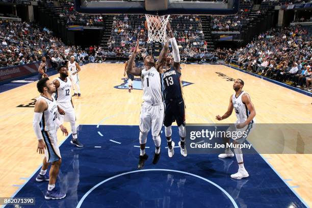 Durand Scott of the Memphis Grizzlies shoots the ball during a preseason game against the New Orleans Pelicans on October 13, 2017 at FedExForum in...