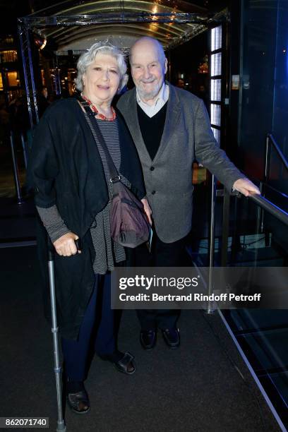 Actor Michel Bouquet and his wife Actress Juliette Carre attend the "Knock" Paris Premiere at Cinema UGC Normandie on October 16, 2017 in Paris,...