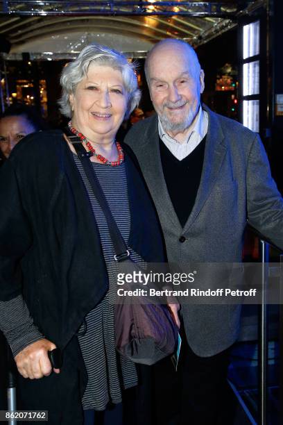 Actor Michel Bouquet and his wife Actress Juliette Carre attend the "Knock" Paris Premiere at Cinema UGC Normandie on October 16, 2017 in Paris,...