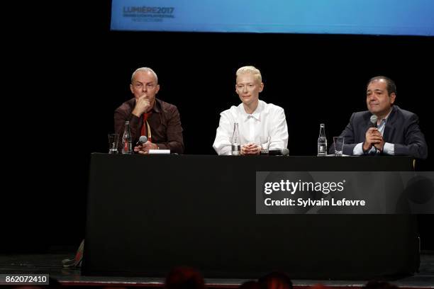 Actress Tilda Swinton attends "Welcome to Tilda Swinton" master class during 9th Film Festival Lumiere on October 16, 2017 in Lyon, France.