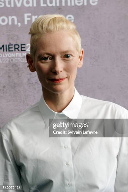 Actress Tilda Swinton poses after "Welcome to Tilda Swinton" master class during 9th Film Festival Lumiere on October 16, 2017 in Lyon, France.