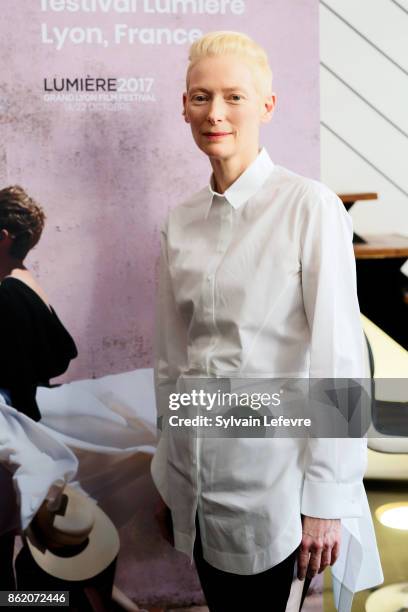 Actress Tilda Swinton poses after "Welcome to Tilda Swinton" master class during 9th Film Festival Lumiere on October 16, 2017 in Lyon, France.