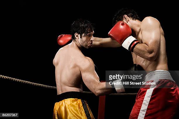 boxers fighting in boxing ring - belly ring photos et images de collection