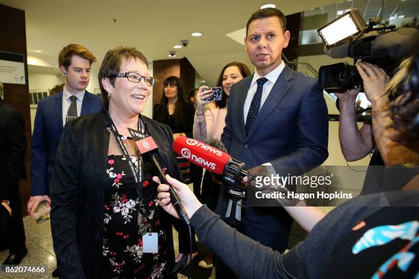 Tracey Martin arrives for a NZ First caucus and board meeting at Parliament on October 17, 2017 in Wellington, New Zealand. Neither the National nor...