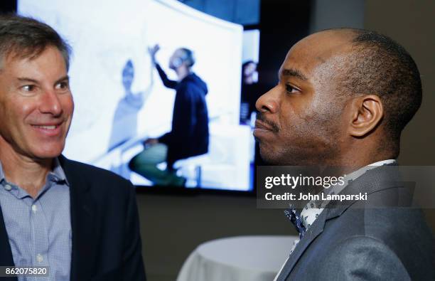 Artist Stephen Wiltshire attends Empire State Building as it unveils commissioned cityscape by artist Stephen Wiltshire at The Empire State Building...