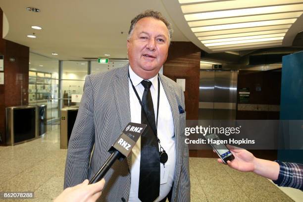 Shane Jones speaks to media prior a NZ First caucus and board meeting at Parliament on October 17, 2017 in Wellington, New Zealand. Neither the...