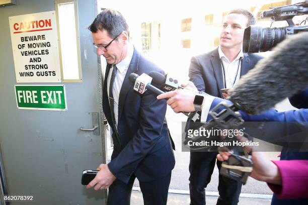 Clayton Mitchell arrives for a NZ First caucus and board meeting at Parliament on October 17, 2017 in Wellington, New Zealand. Neither the National...