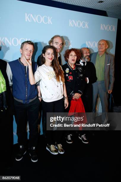 Actors of the movie Alex Lutz, Audrey Dana, Michel Vuillermoz, Andrea Ferreol, Christian Hecq and Rufus attend the "Knock" Paris Premiere at Cinema...