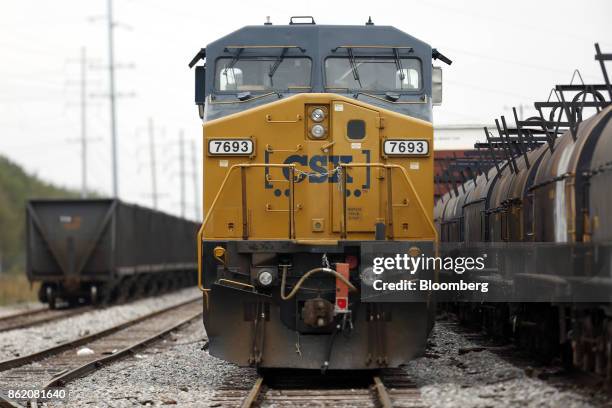 Corp. Freight train sits parked in Bowling Green, Kentucky, U.S., on Thursday, Oct. 12, 2017. CSX is scheduled to release earnings figures on Oct....