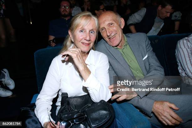 Actors of the movie Helene Vincent and Rufus attend the "Knock" Paris Premiere at Cinema UGC Normandie on October 16, 2017 in Paris, France.