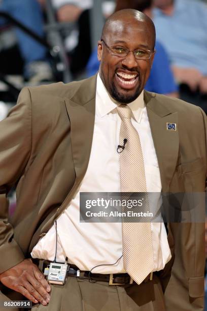 Head Coach Mike Brown of the Cleveland Cavaliers smiling during a game against the Detroit Pistons in Game Three of the Eastern Conference...