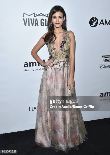 Actress Victoria Justice arrives at amfAR Los Angeles 2017 at Ron Burkle's Green Acres Estate on October 13, 2017 in Beverly Hills, California.