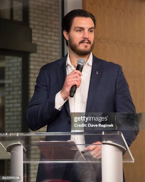 Kevin Westgarth NHL Vice President of Business Development and International Affairs takes part in an announcement that Oakland University will...