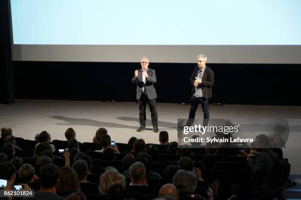 Thierry Fremaux and Alfonso Cuaron during "Bienvenida a Alfonso Cuaron" ceremony for 9th Film Festival Lumiere on October 16, 2017 in Lyon, France.