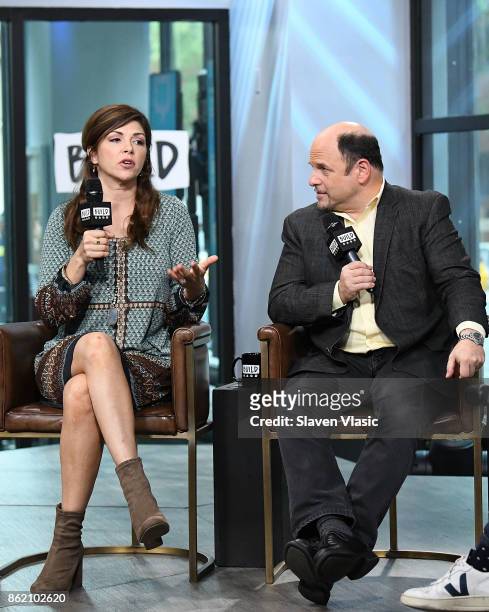 Actors Amy Pietz and Jason Alexander visit Build to discuss "Hit The Road" at Build Studio on October 16, 2017 in New York City.