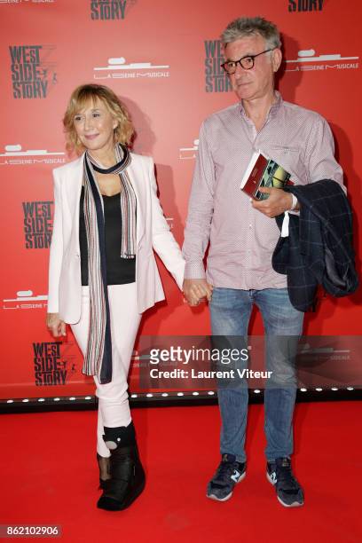 Marie-Anne Chazel and her Partner Philippe Raffard attend "West Side Story" at La Seine Musicale on October 16, 2017 in Boulogne-Billancourt, France.