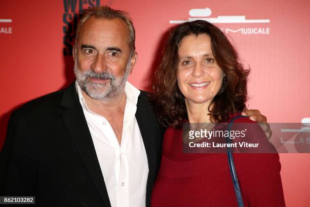 Antoine Dulery and his wife Pacale Pouzadoux attend "West Side Story" at La Seine Musicale on October 16, 2017 in Boulogne-Billancourt, France.