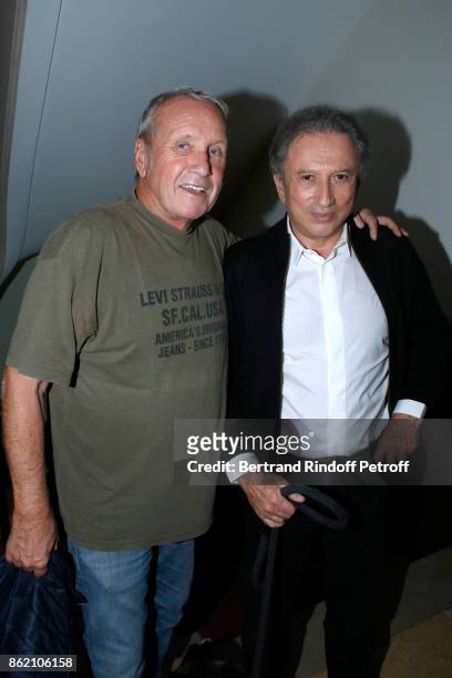 Yves Renier and Michel Drucker attend the One Woman Show by Christelle Chollet for the Inauguration of the Theatre de la Tour Eiffel. Held at Theatre...