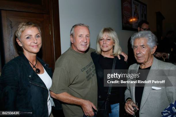 Yves Renier with his wife Karin and Philippe Gildas with his wife Maryse attend the One Woman Show by Christelle Chollet for the Inauguration of the...