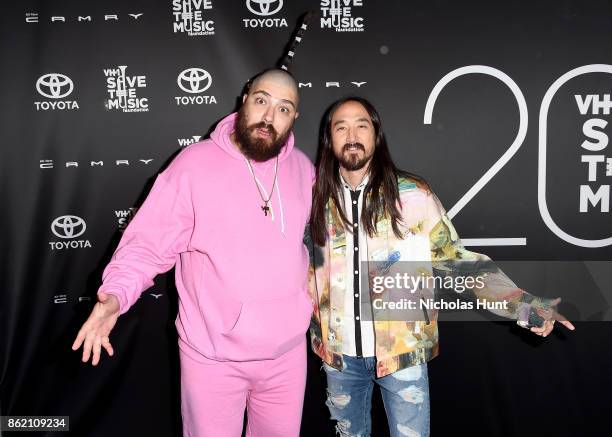 The Fat Jewish and DJ Steve Aoki attend VH1 Save The Music 20th Anniversary Gala at SIR Stage37 on October 16, 2017 in New York City.