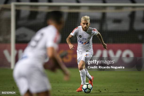 Lucas Lima of Santos in action during the match between Santos and Vitoria as a part of Campeonato Brasileiro 2017 at Pacaembu Stadium on October 16,...