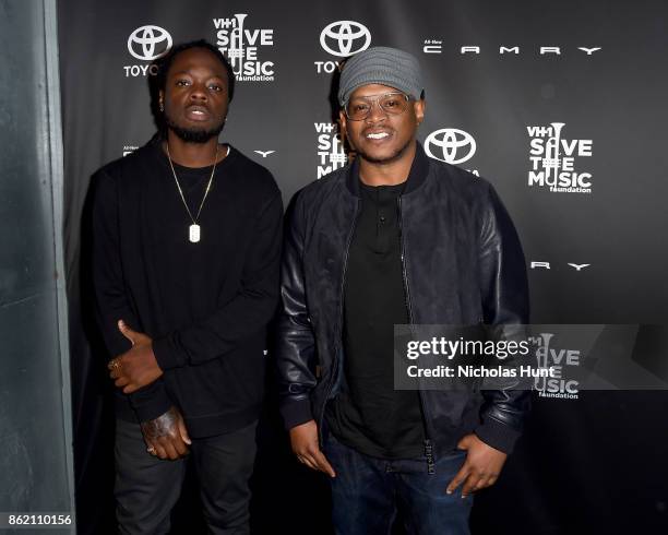 Oswin Benjamin and Rapper Sway Calloway attend VH1 Save The Music 20th Anniversary Gala at SIR Stage37 on October 16, 2017 in New York City.