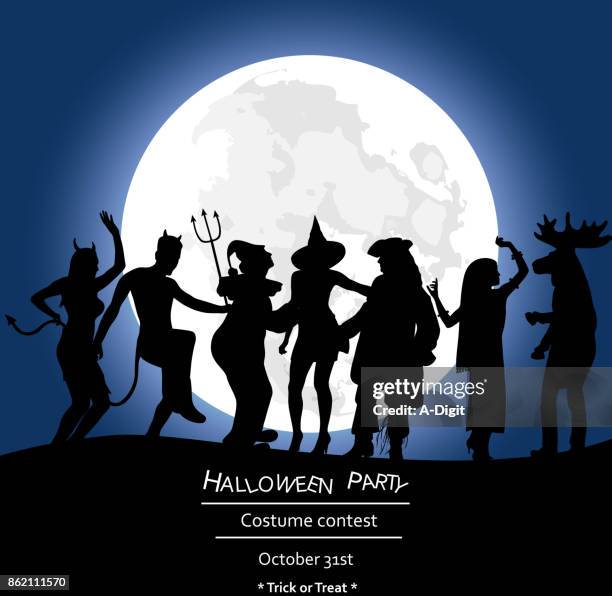 ilustraciones, imágenes clip art, dibujos animados e iconos de stock de noche de miedo fright de la luna - halloween party