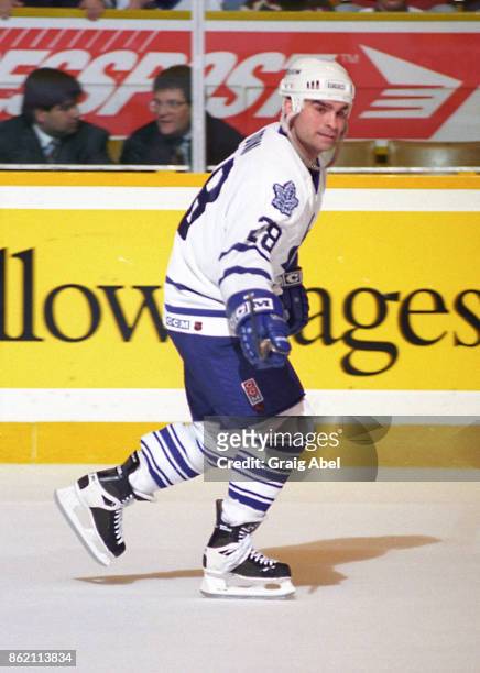 Tie Domi of the Toronto Maple Leafs skates against the Tampa Bay Lightning on February 21, 1996 at Maple Leaf Gardens in Toronto, Ontario, Canada.