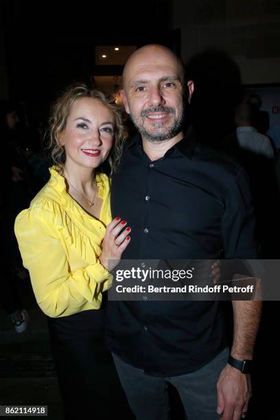 Owners of the "Theatre de la Tour Eiffel", Christelle Chollet and her husband Remy Caccia attend the One Woman Show by Christelle Chollet for the...