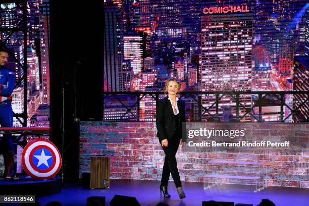 Christelle Chollet performs during the One Woman Show by Christelle Chollet for the Inauguration of the Theatre de la Tour Eiffel. Held at Theatre de...