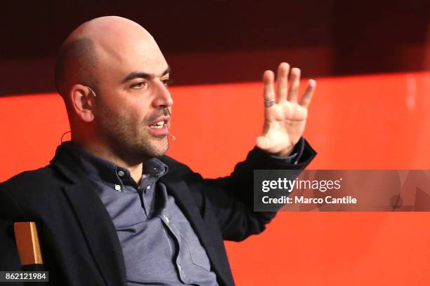 The writer Roberto Saviano during the presentation of his new book, "Bacio Feroce".