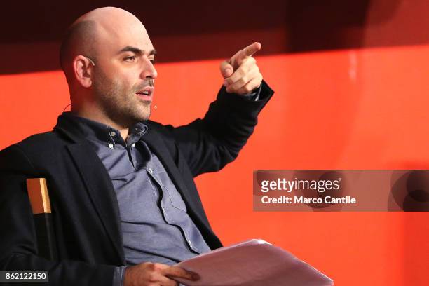 The writer Roberto Saviano during the presentation of his new book, "Bacio Feroce".