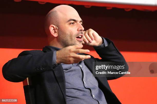 The writer Roberto Saviano during the presentation of his new book, "Bacio Feroce".