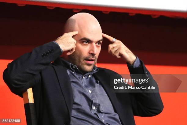 The writer Roberto Saviano during the presentation of his new book, "Bacio Feroce".