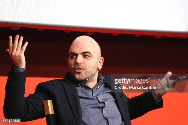 The writer Roberto Saviano during the presentation of his new book, "Bacio Feroce".