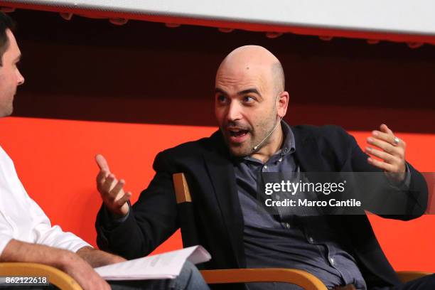 The writer Roberto Saviano during the presentation of his new book, "Bacio Feroce".