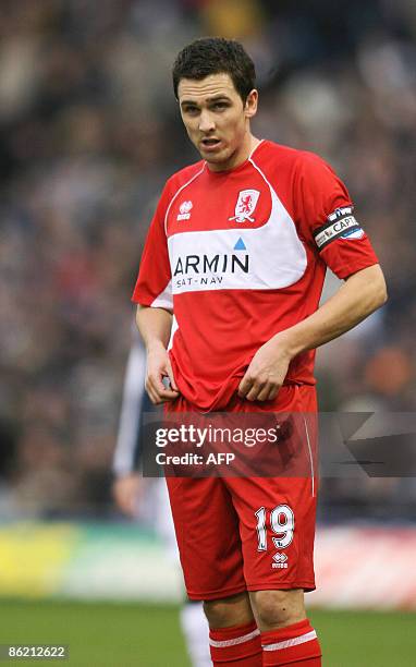 Middlesbrough's English player Stewart Downing in action against West Bromwich Albion during their Premier League football match at The Hawthorns in...