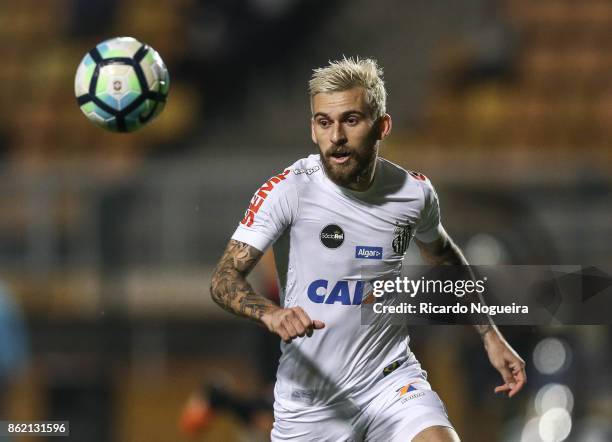 Lucas Lima of Santos in action during the match between Santos and Vitoria as a part of Campeonato Brasileiro 2017 at Pacaembu Stadium on October 16,...