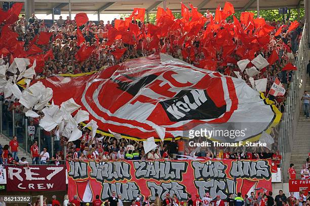 Fans of Koeln show a choreographie prior the Bundesliga match between Hannover 96 and 1.FC Koeln at the AWD Arena on April 25, 2009 in Hanover,...