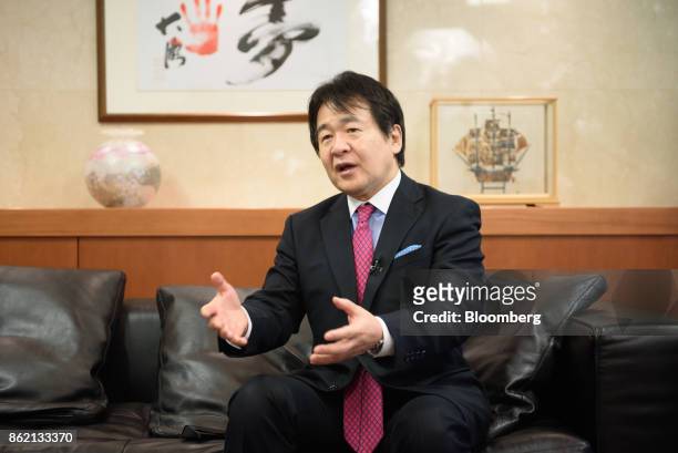 Heizo Takenaka, professor at Toyo University and professor emeritus at Keio University, gestures as he speaks during an interview in Tokyo, Japan, on...