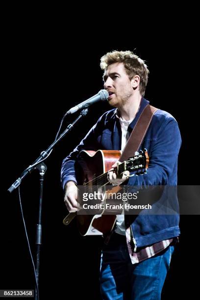 British singer Jamie Lawson performs live in support of James Blunt on stage during a concert at the Mercedes-Benz Arena on October 16, 2017 in...
