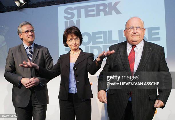 Flemish Minister President Kris Peeters, chairwoman Marianne Thyssen and former Prime Minister Jean-Luc Dehaene are pictured at a national elections...