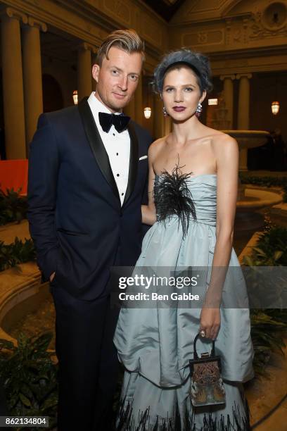 Peter Ostrega and Samantha Angelo attend the Frick Collection Autumn Dinner at The Frick Collection on October 16, 2017 in New York City.