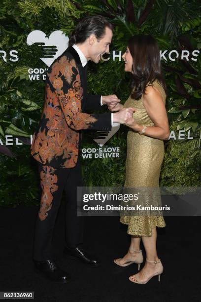 Jordan Roth and GLWD President & CEO Karen Pearl attend the 11th Annual Golden Heart Awards benefiting God's Love We Deliver on October 16, 2017 in...